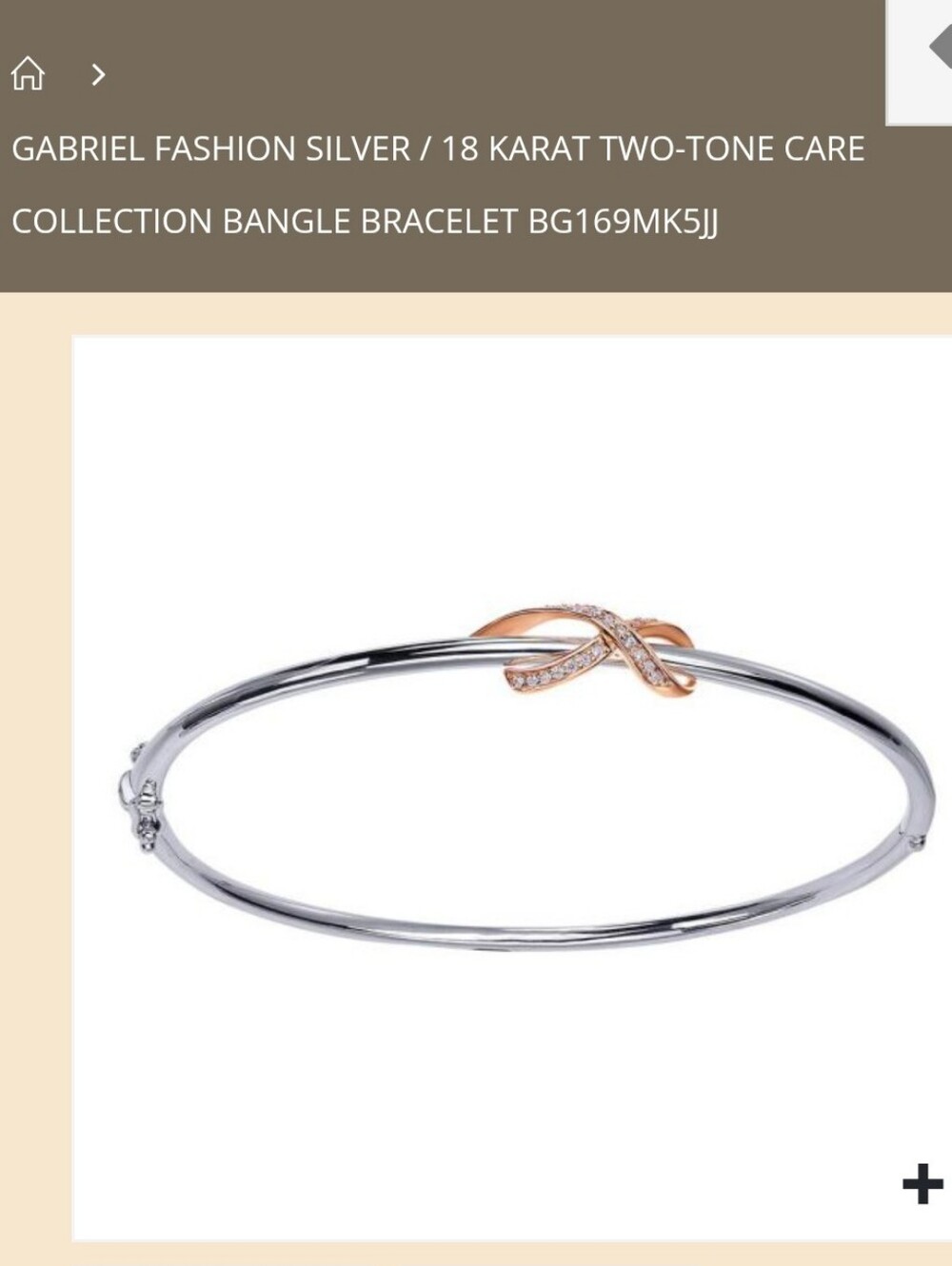 Gabriel & Co. Two-Tone Knot Bangle Bracelet in Silver and Rose Gold